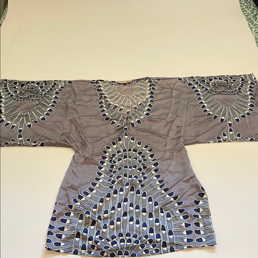 Mara Hoffman Elegant Blue and Gray 100% Silk Kimono Style Dress